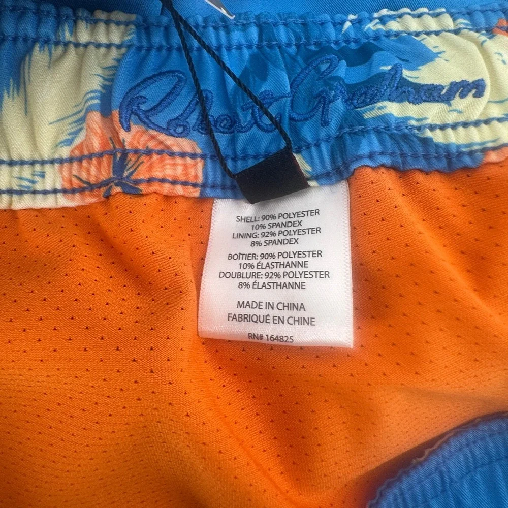 Robert Graham Swim Trunks Mens Large Azure Blue Floral Pocket Regular Modern New